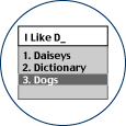 an image of sample word prediction drop down menu